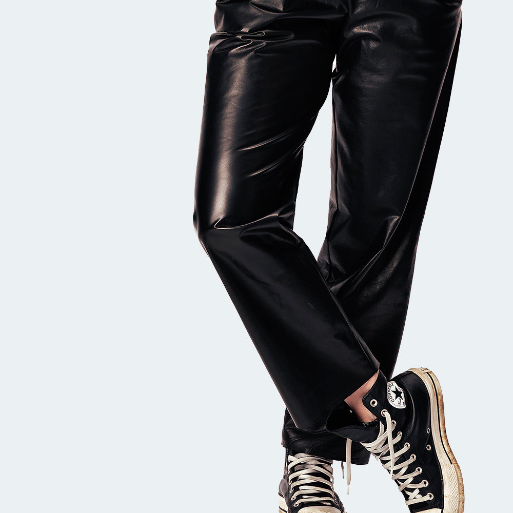 Leather pants - baggy - black