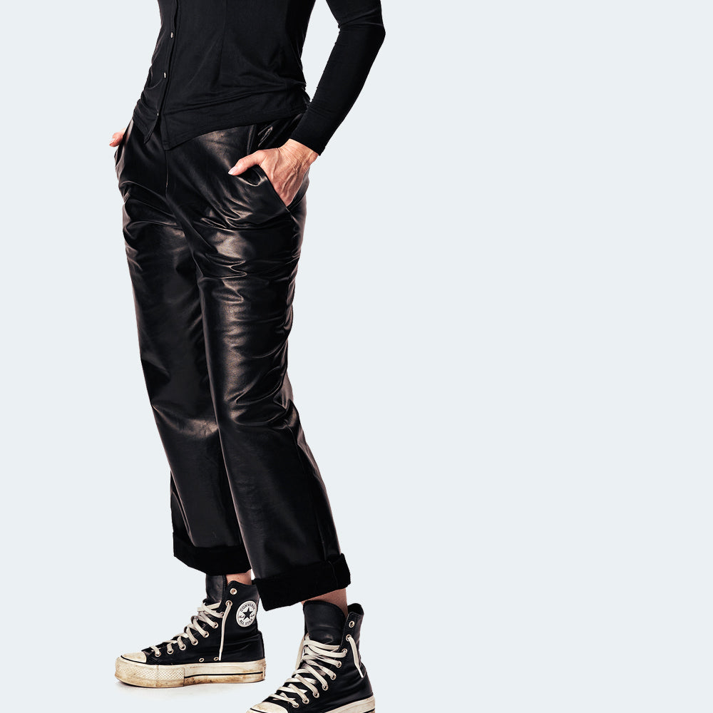 Leather pants - baggy - black