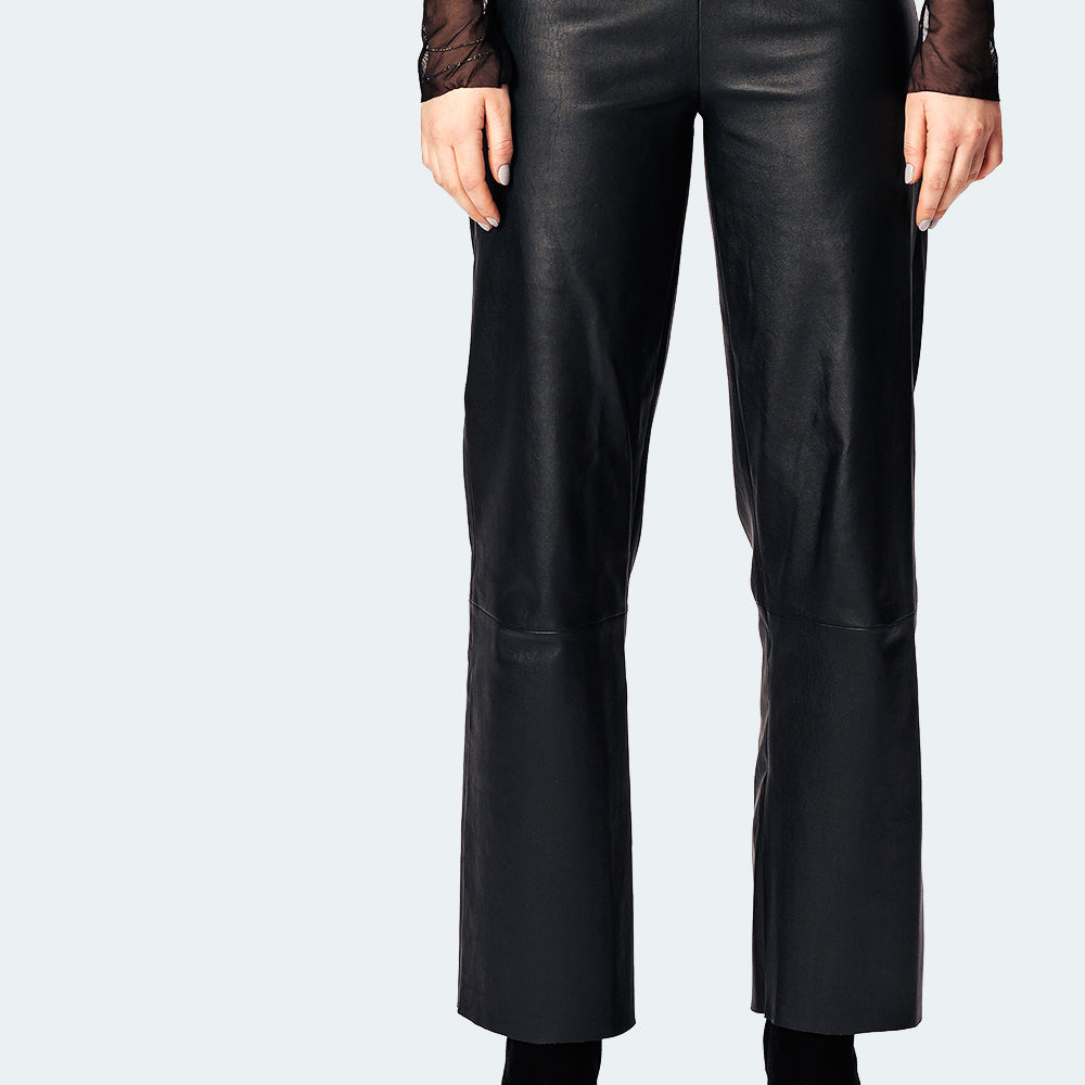 Leather pants - wide legs - darkgreen