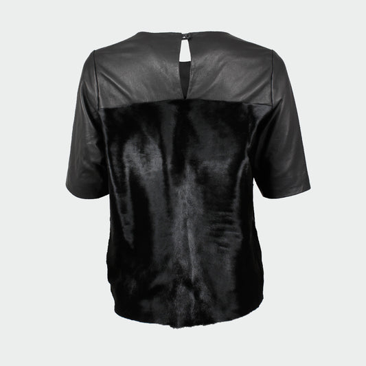 Calf fur skin top - black - handmade