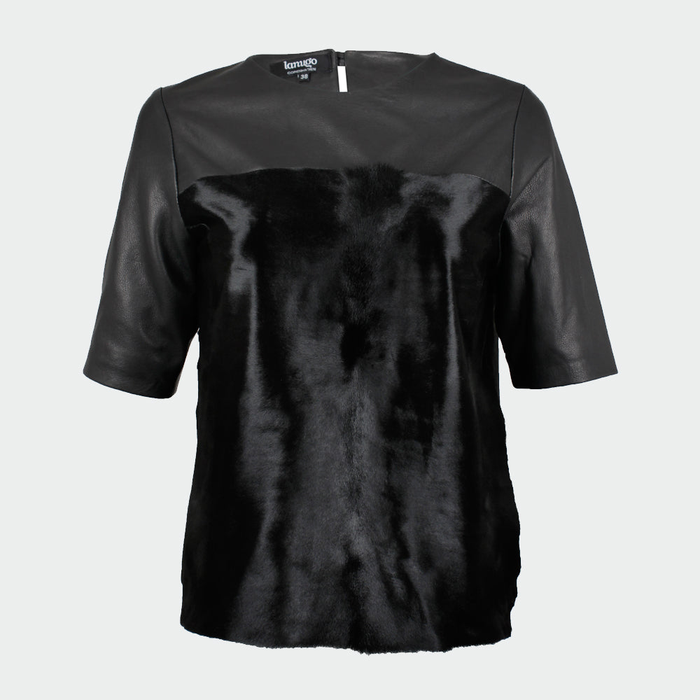 Calf fur skin top - black - handmade