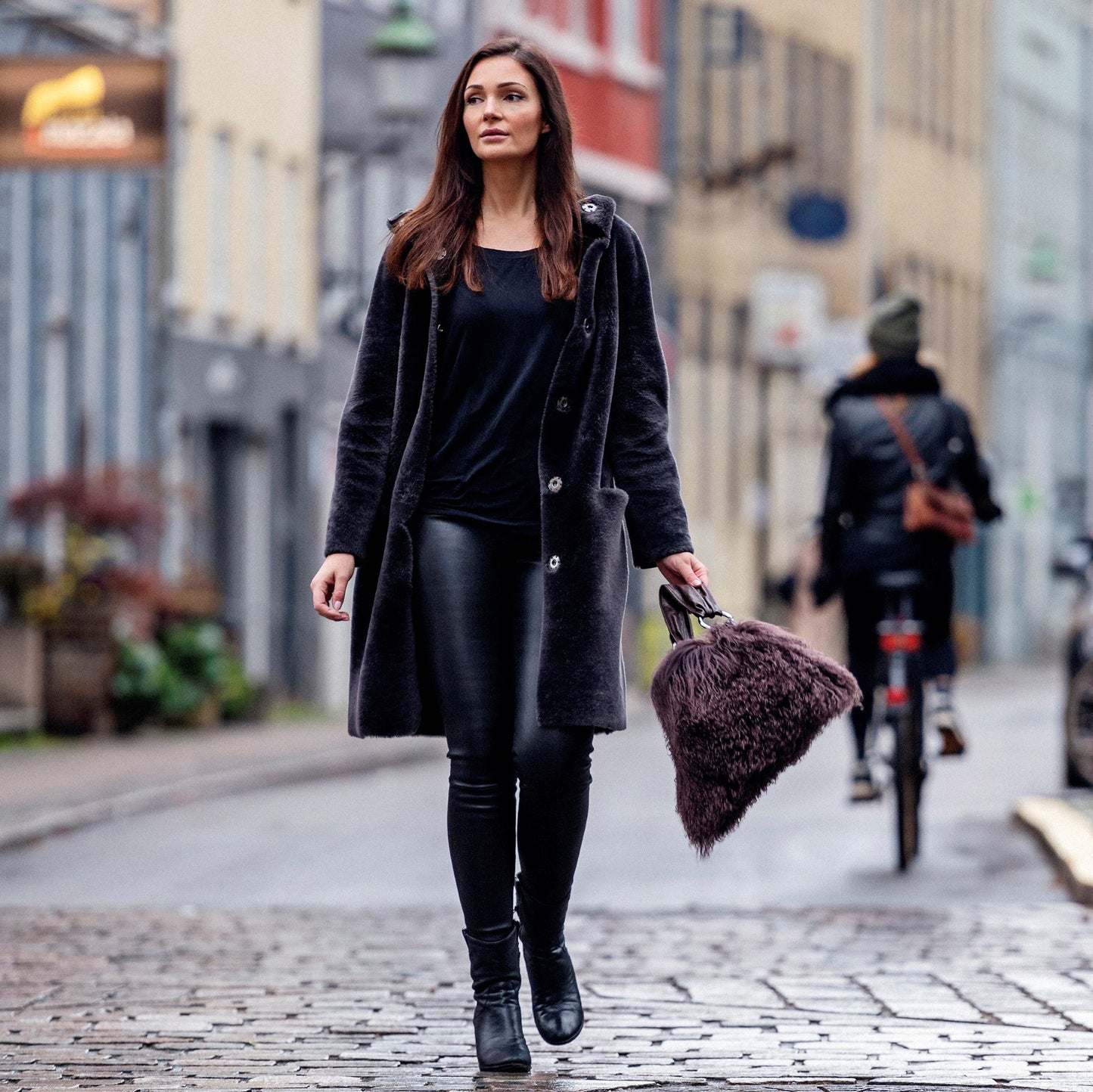 Shearling coat with hood - merino - dark green and other colors
