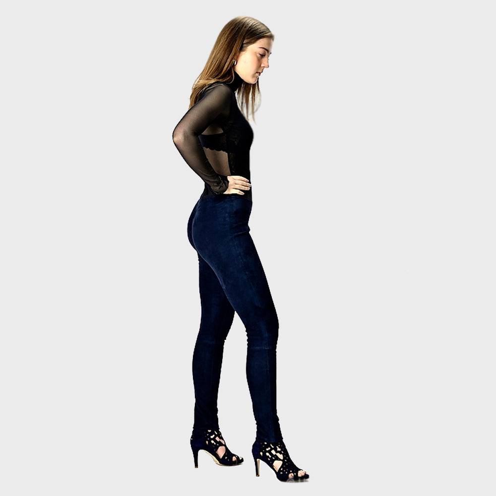 Leather leggings - classic - navy - suede