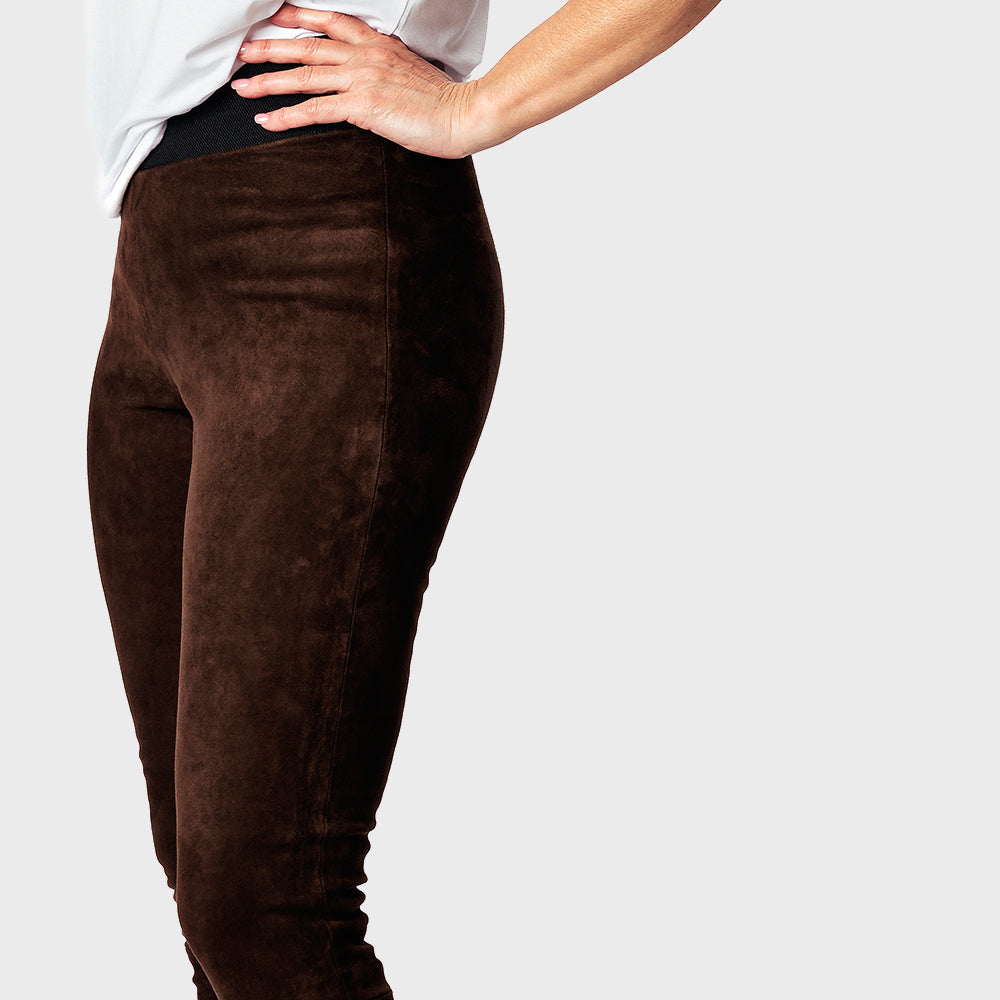 Leather leggings - classic - darkbrown - suede