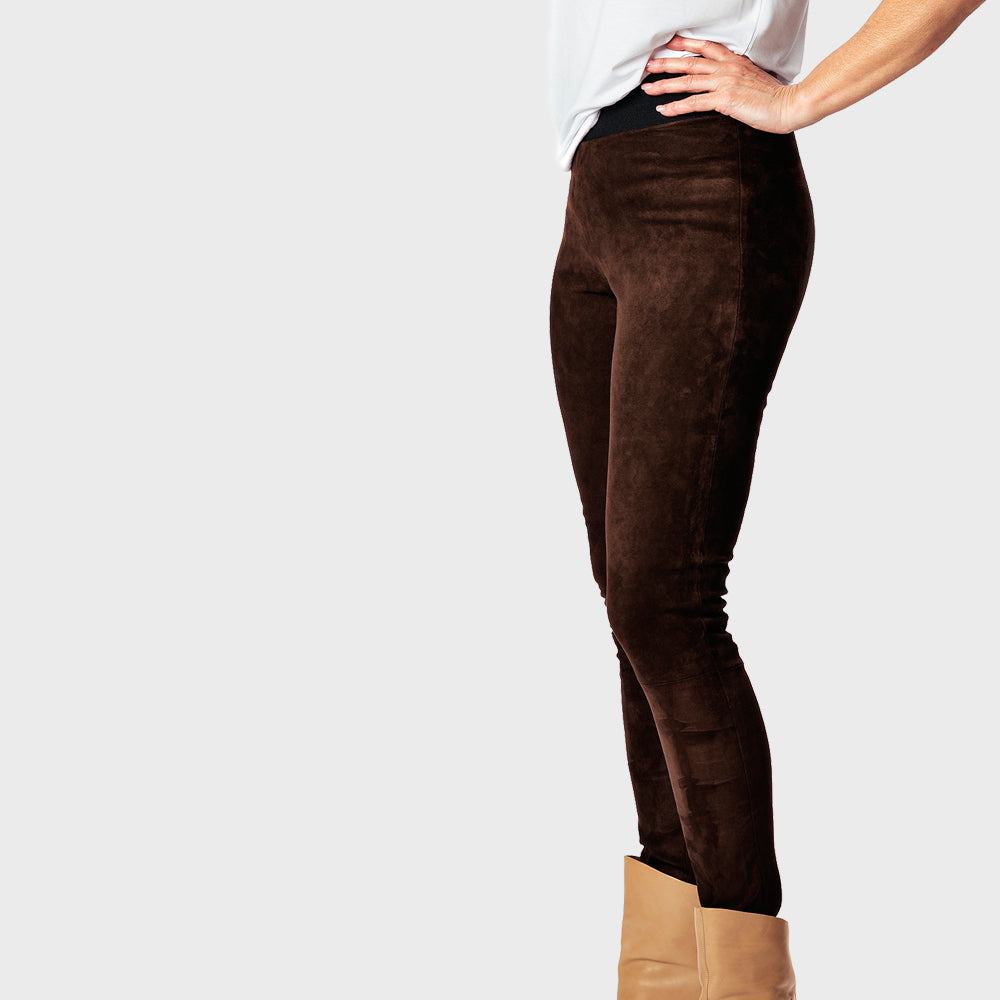 Leather leggings - classic - darkbrown - suede