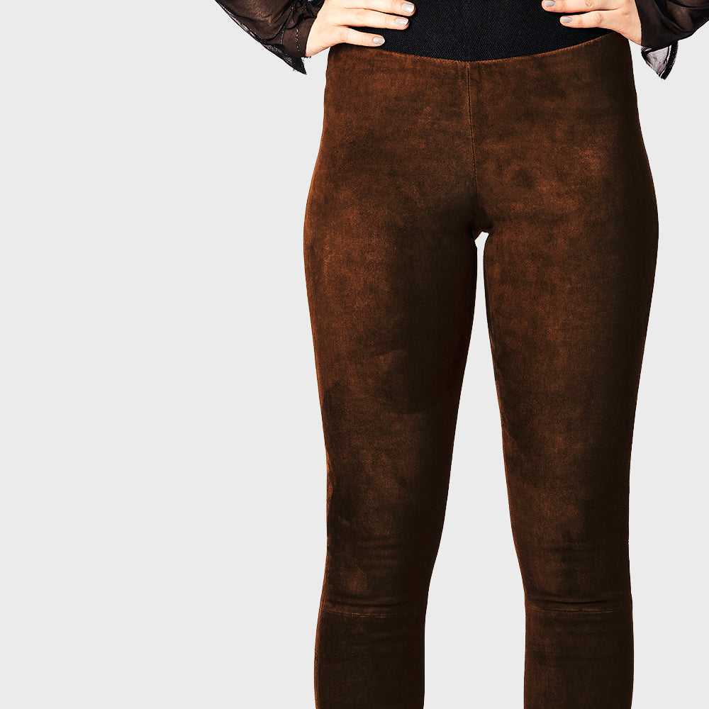 Leather leggings - classic - darkbrown - suede