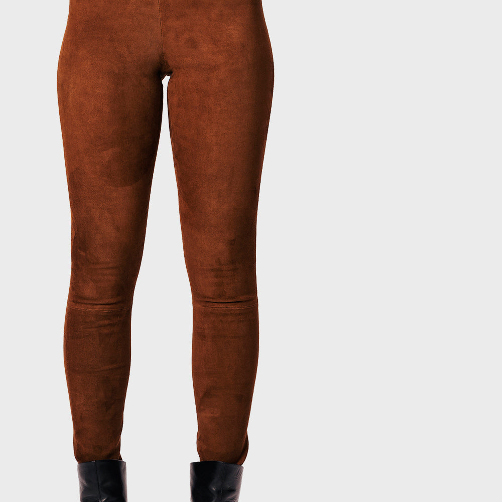 Leather leggings- classic - cognac - suede