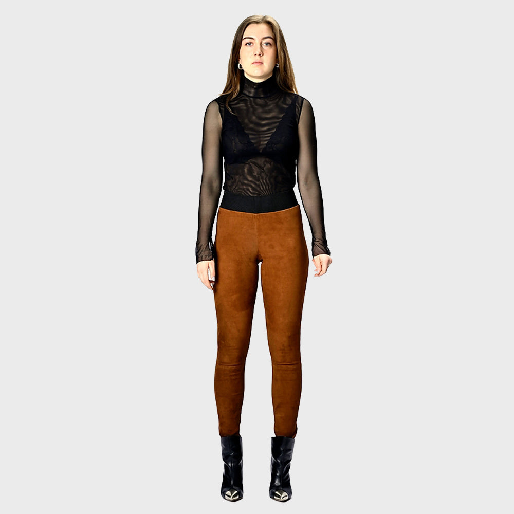 Leather leggings- classic - cognac - suede