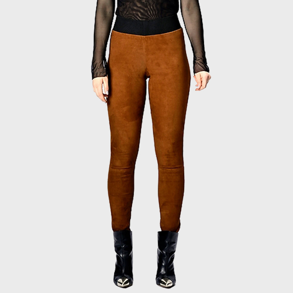 Leather leggings- classic - cognac - suede