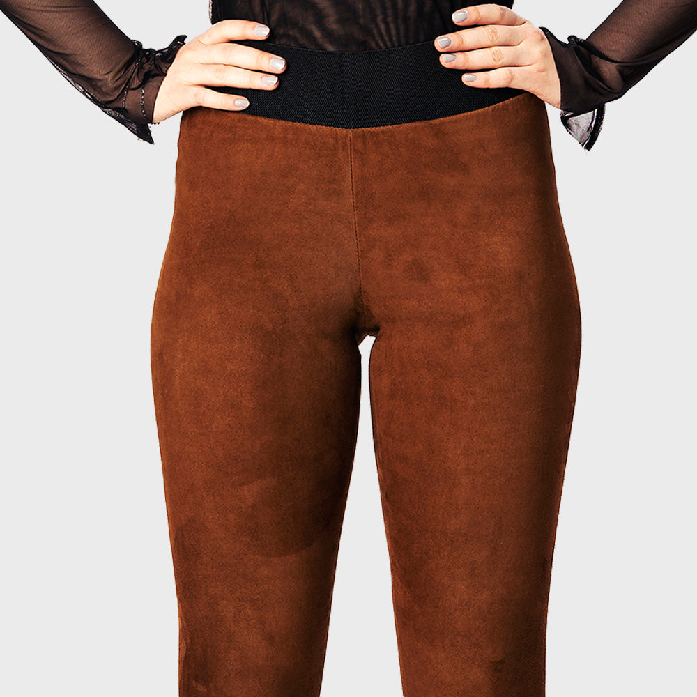 Basic Legging Pants In Petite In Stretch Faux Suede - Dark Chocolate Brown