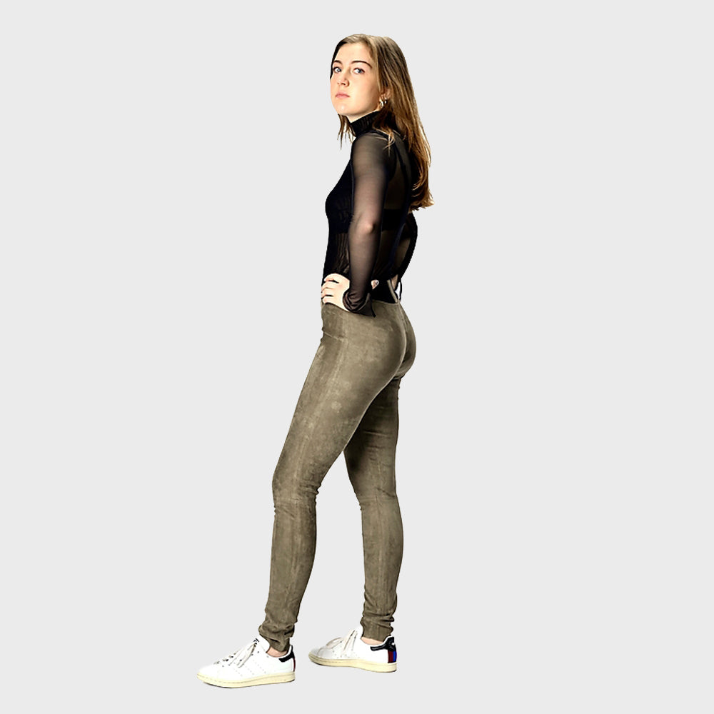 Leather leggings - classic - sand - suede