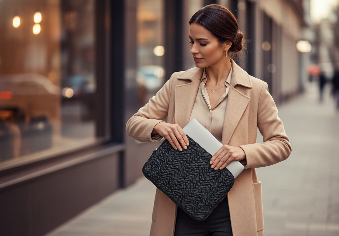 Laptop leather sleeve - black