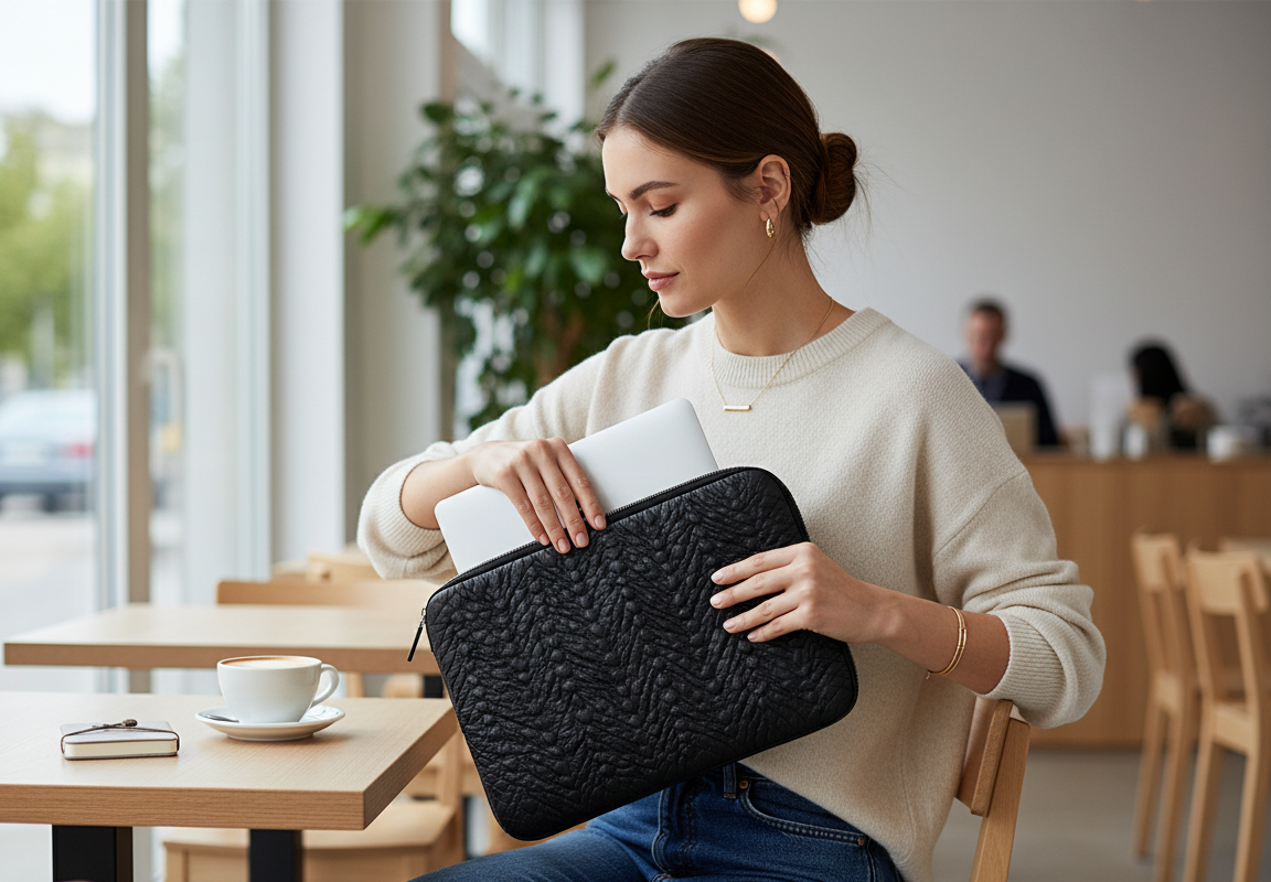 Laptop leather sleeve - black