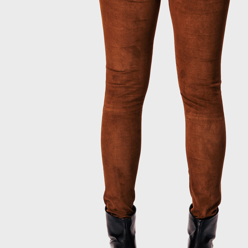 Leather leggings- classic - cognac - suede – Lanugo